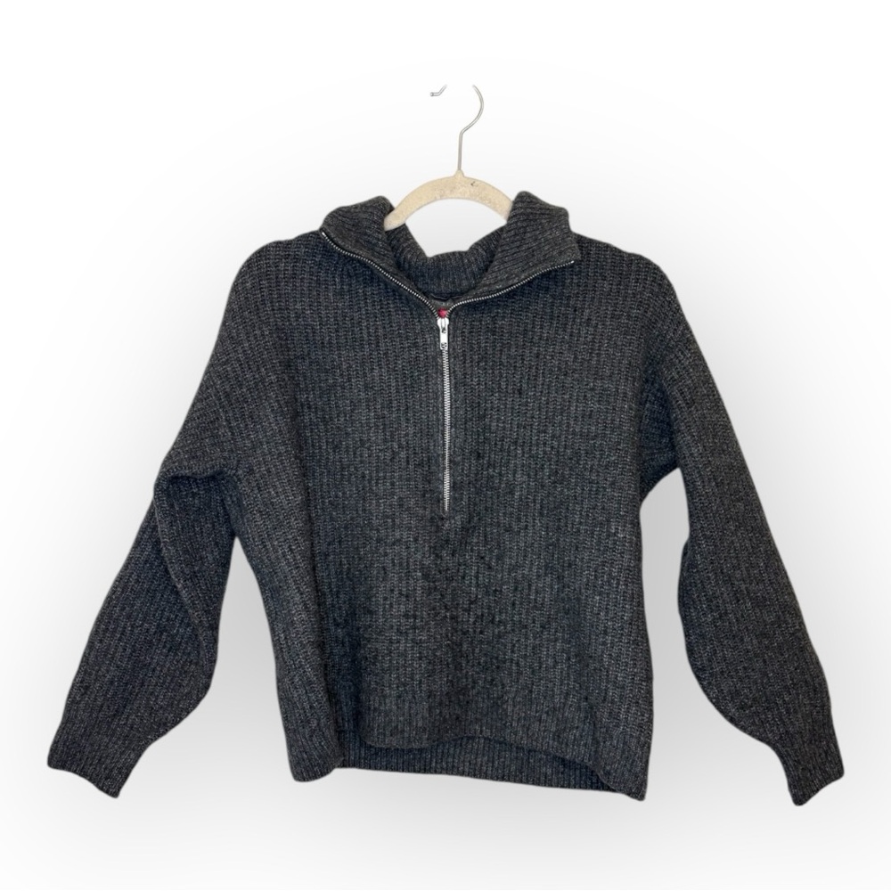 Vince Camuto Charcoal Ribbed Half Zip Sweater Collared Cozy Knit Small